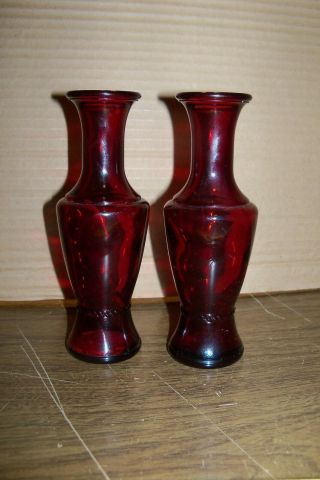 2 Ruby Red Depression Glass Flared Vases 5 3/4 "