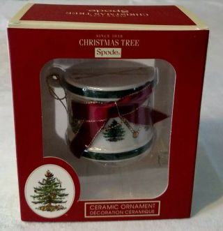Spode Christmas Tree Drum Ornament Green Trim Nib