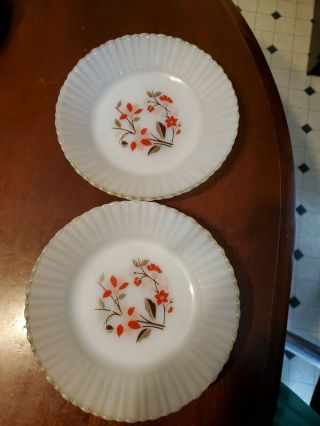 2 Vintage Milk Glass Made In Mexico Salad Plates Red Pink Flowers