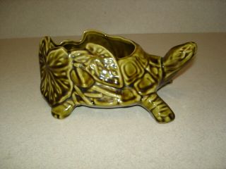 Vintage 1950 Mccoy Pottery Green Turtle Planter 551 Water Lilies