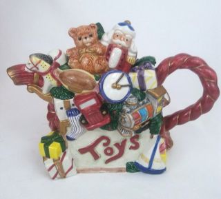 Fitz And Floyd Omnibus Ceramic Toyland Teapot Christmas Holiday Toys Vintage