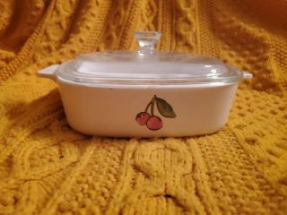 Vintage Corning Ware A - 1 - B Fruit Basket Casserole Dish With Lid,  Cherry Berry