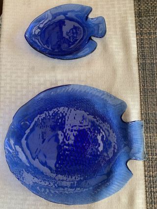 Arcoroc France Cobalt Blue Fish Plates