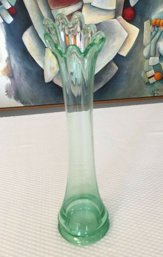 Mid - Century Vintage 11.  5 " Light Green Stretch/swung Glass Vase
