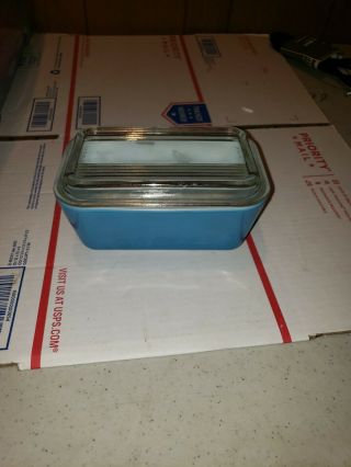 Pyrex Ovenware Vintage Blue Covered Refrigerator Dish 502 - B And 502 - C Clear Lid