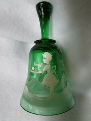 Vintage Crystal Green Glass Mary Gregory Hand Painted Bell (large)