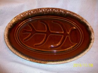 Vintage Hull Pottery Usa Brown Drip 14 " Oval Tree Of Life Platter Xtra