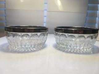 Two Crystal Small Silver Rimmed Bowls No Marks 2