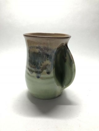 Neher Clay In Motion Right Hand Warmer Mug Green Blue Brown Signed 2012