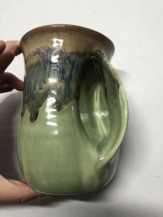 Neher Clay In Motion Right Hand Warmer Mug Green Blue Brown Signed 2012 5