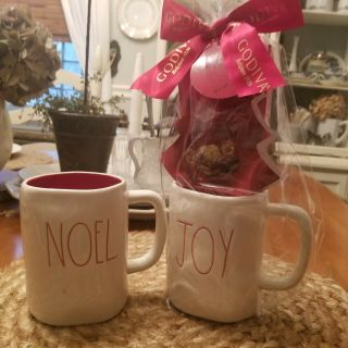 Rae Dunn Noel Mug W/red Interior And Joy Mug Gift Set