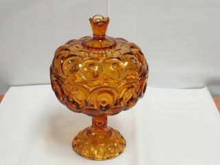 Le Smith Glass Moon And Stars Compote Amber Large Pedestal Covered Bowl