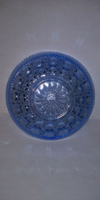Vintage Sky Blue Cut Glass Serving Bowl