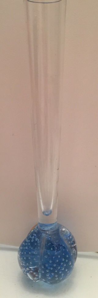Vtg Light Blue Controlled Bubbles Bohemian Czech Glass Bud Vase W/original Label