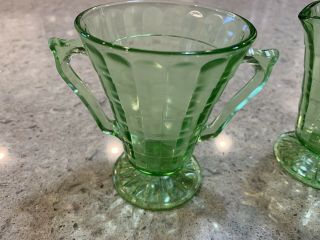 Hocking Glass Co.  green depression glass creamer & sugar bowl BLOCK OPTIC c.  1929 2
