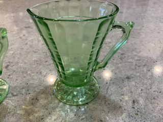 Hocking Glass Co.  green depression glass creamer & sugar bowl BLOCK OPTIC c.  1929 3