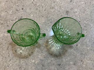 Hocking Glass Co.  green depression glass creamer & sugar bowl BLOCK OPTIC c.  1929 4