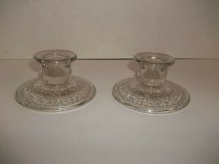 Vintage Pair Clear Crackle Glass Taper Dinner Candle Holders 2 " Tall Mcm