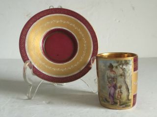 Antique Artist Signed Hauser Vienna Porcelain Demitasse Cup And Saucer Hairline