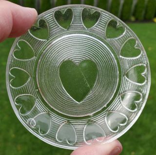 Vintage Clear Glass Cup Plate Hearts W Smooth Border 3 1/8 " No Res