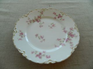 Haviland & Co.  Limoges China 8 1/2 " Salad Plate Double Gold W/pink Roses 9 - 3