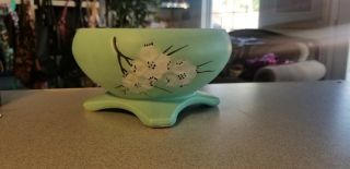 Vintage Mccoy Pottery Jade Green Dogwood Footed Planter Bowl Vase