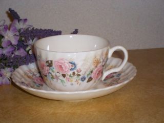Minton Rose Garland Tea Cup And Saucer Pink Flowers Bone China