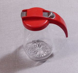 Vintage Federal Tool Chicago Glass Syrup Dispenser Red Top Marked
