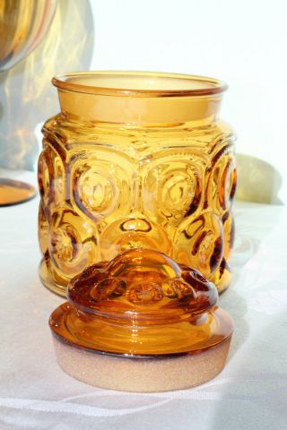 Vintage Retro L.  E.  Smith Moon And Stars Amber Glass Canister/candy Dish