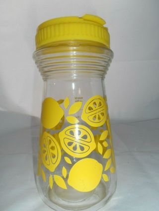 Vintage Glass Juice Pitcher And Lid Yellow Lemons 1 Qt