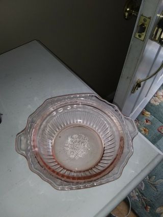 Vintage Anchor Hocking Mayfair Pink Depression Glass Handled Serving Bowl