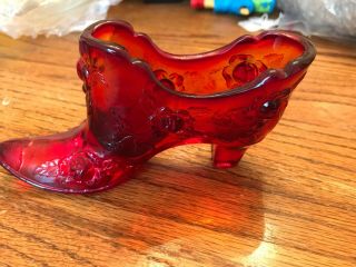 Vintage Fenton Cabbage Rose Ruby Red Glass Victorian Shoe