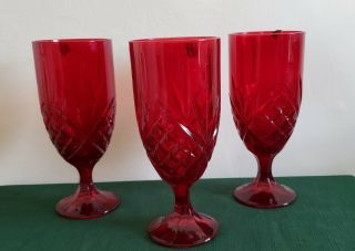 Red Etched Water Goblets 3 Large 7.  5 Tall