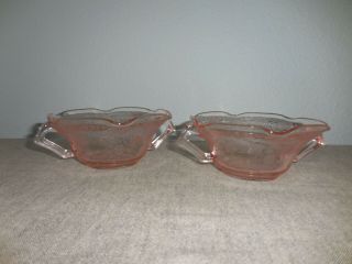 Vintage Pink Depression Glass Bowls W/handles & Fluted Edges Set Of 2
