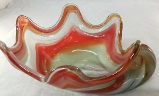 Vintage Blown Glass Cornucopia Candy Dish Horn Plenty Vase Mid Century Orange