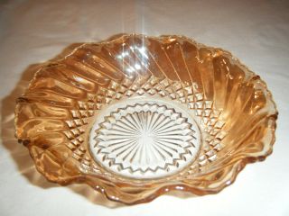Vintage Carnival Glass Gold Iridescent Diamond Cut Bowl Ruffled Edge
