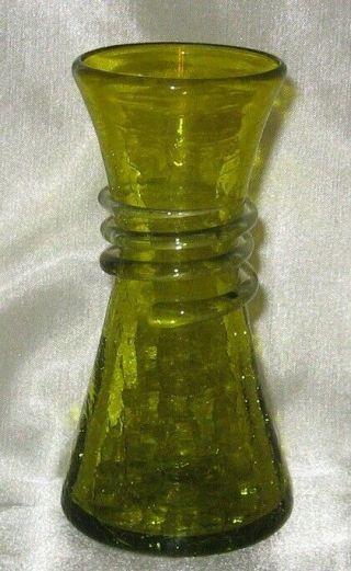 Hand Blown Small Green Crackle Vase 4 " Green Wrap