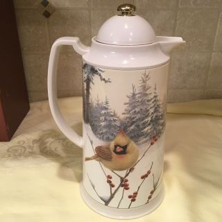 Lenox WINTER GREETINGS Scenic Insulated Carafe Thermos Red Cardinal 5