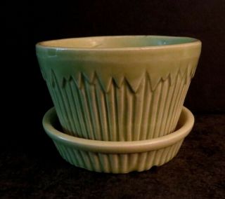 Vintage Morton Pottery Usa Flower Pot With Attached Saucer 4 " Lime Green