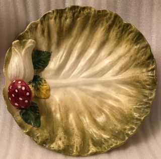 Vintage Majolica Cabbage Leaf Plate • Mushroom & Fennel • Italy