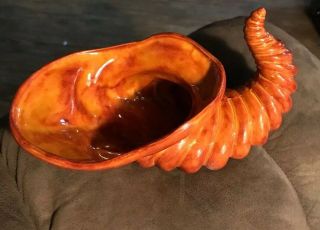 Atlantic Mold Co Ceramic Pottery Cornucopia Horn Of Plenty Vintage Vase Brown