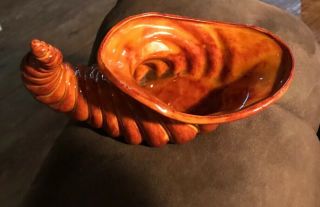 Atlantic Mold Co Ceramic Pottery Cornucopia Horn of Plenty Vintage Vase Brown 4