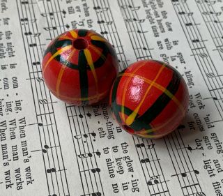 Vintage Mackenzie Childs Hand Painted Wood Replacement Knob Red Plaid Tartan