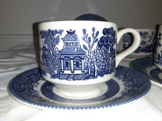 Set Of 4 Churchill England Blue Willow? 4 Tea Cups And 5 Saucers