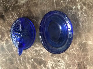 Cobalt Blue Glass Small Hen on the Nest Covered Salt Dip 3”W 2”H 2