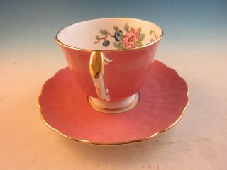Aynsley Bone China Footed Cup & Saucer Pink Bird & Flowers on Branch 2902 3