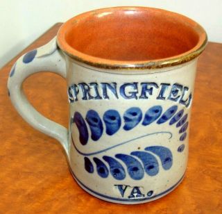 Springfield Va Salt Glazed Stoneware Pottery Mug Signed Blue And Gray