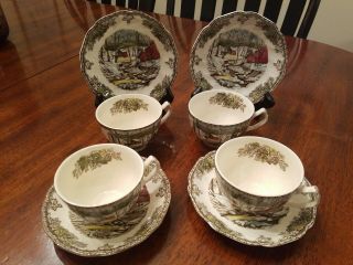 Johnson Brothers Friendly Village The Ice House Tea Cups And Saucers Set Of 4