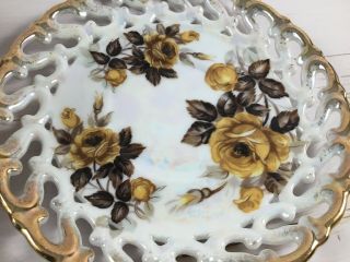 Vintage Royal Sealy Footed Teacup Saucer Reticulated Gold Yellow Iridescent 5