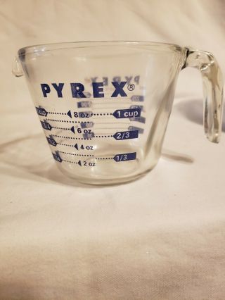 Vtg Pyrex Glass Measuring Cup 1 Cup 8oz.  Blue Writing CORNING 2
